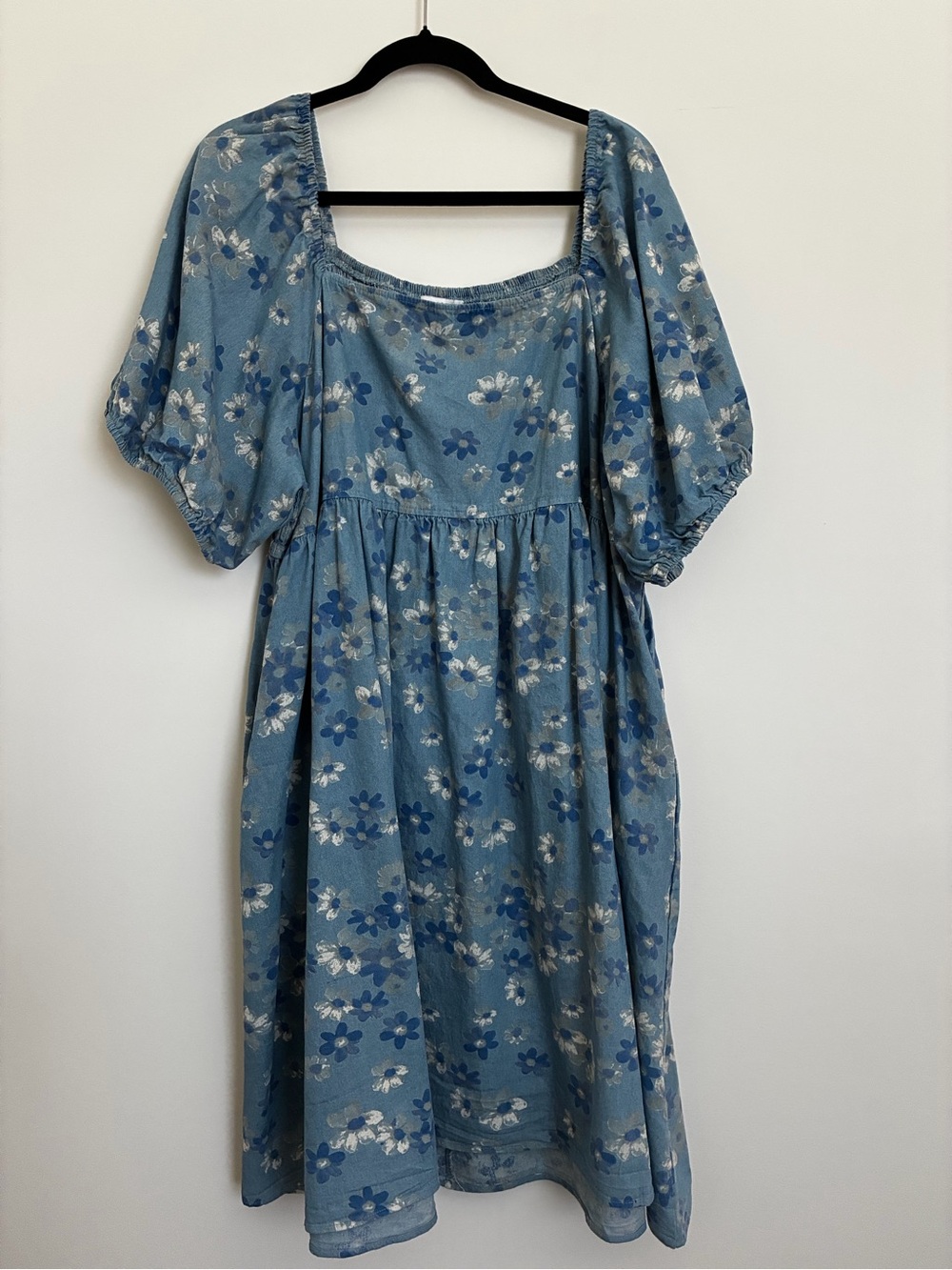 Baltic Born Blue Floral Puff-Sleeve Denim Midi Dress size 3xl